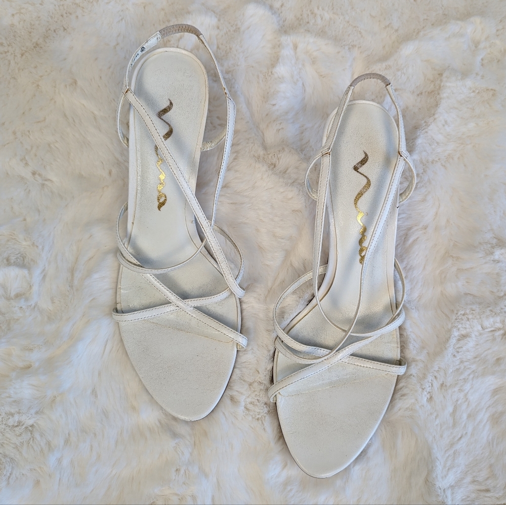 Nina white strappy heels